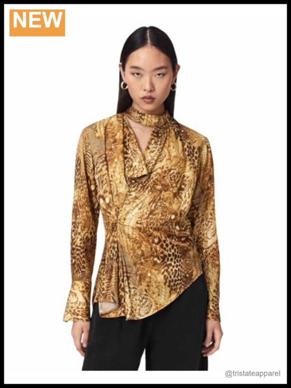 Silk Blend Long Sleeve Blouse Wrinkle Resistant High Neck